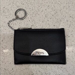 Tumi Black Leather Card Case with Silver Hardware and Key Ring